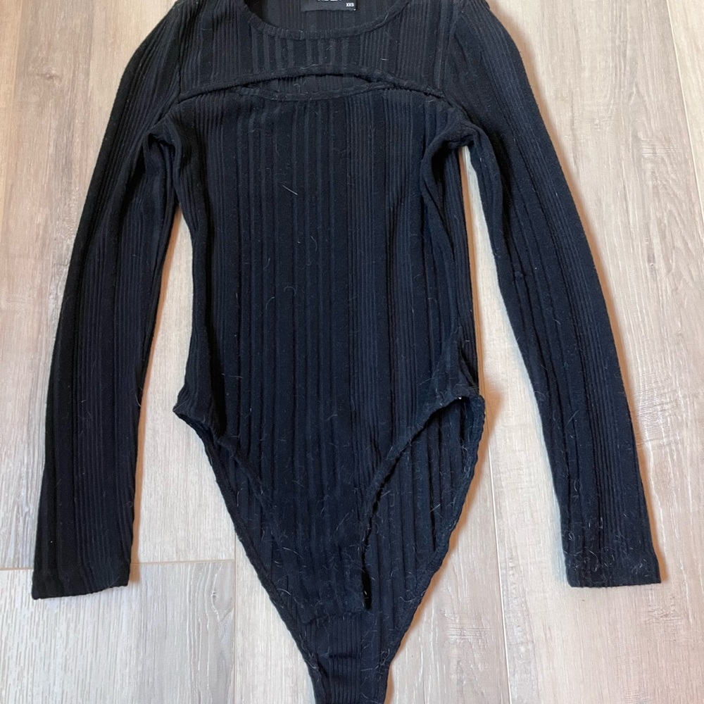 Black Ribbed Knit Bodysuit